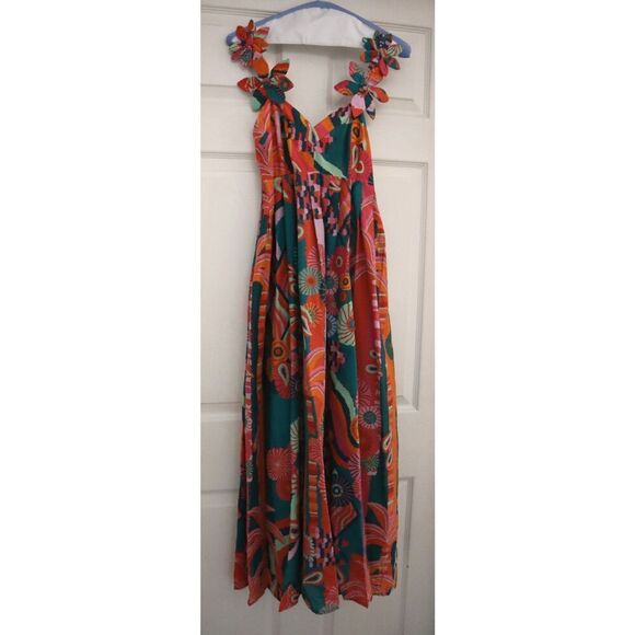 Farm Rio x Anthropologie Women's Sz XXS Multi Pleated Palm Midi Dress - Picture 1 of 16